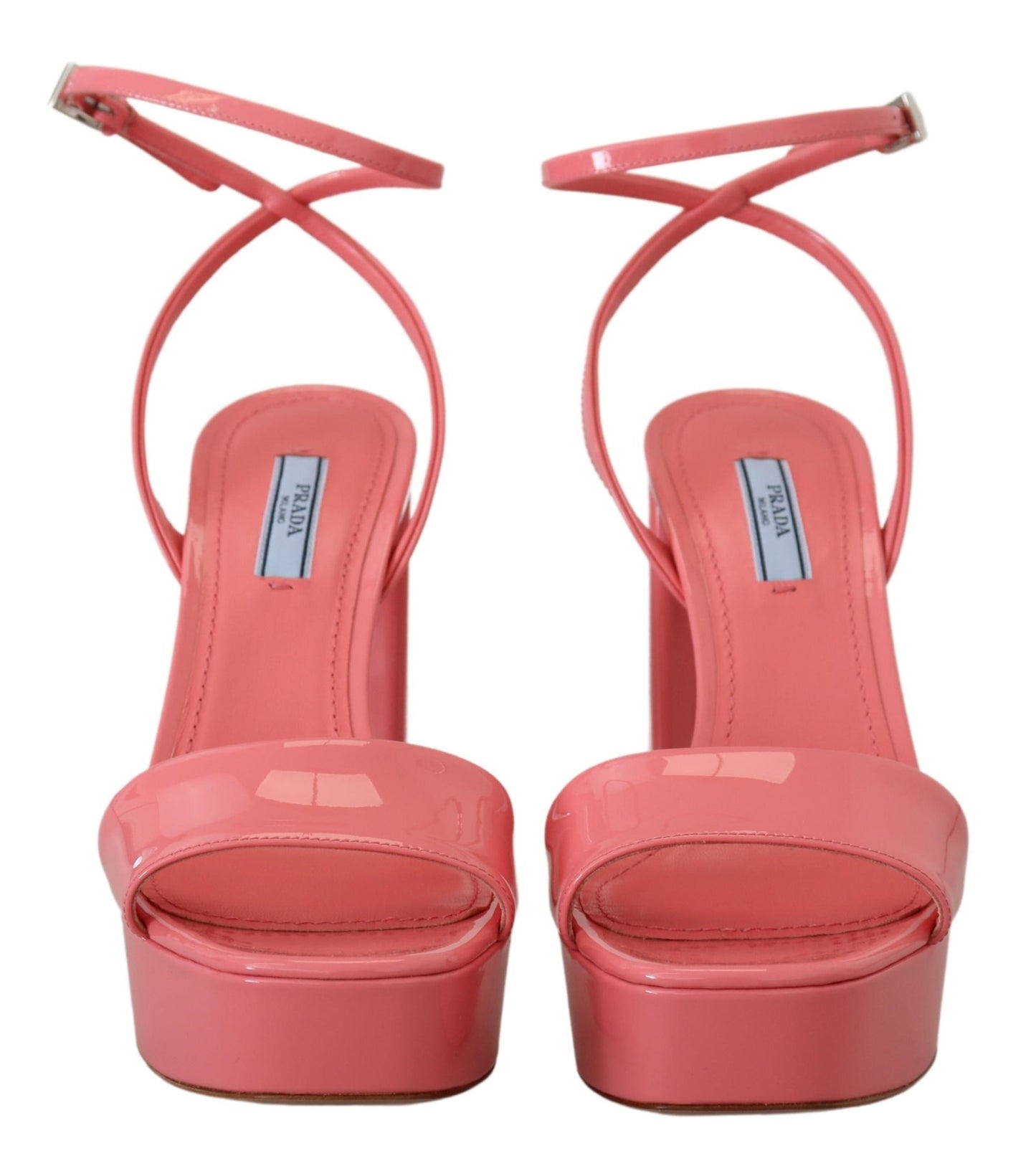 Sandales à plateforme en cuir verni rose chic Prada