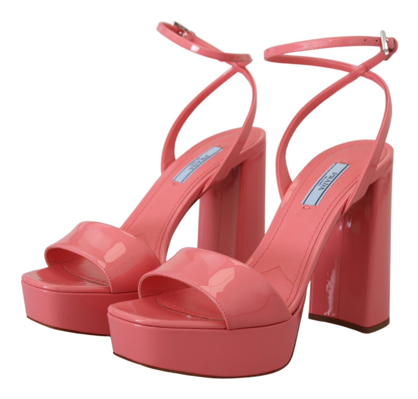 Sandales à plateforme en cuir verni rose chic Prada