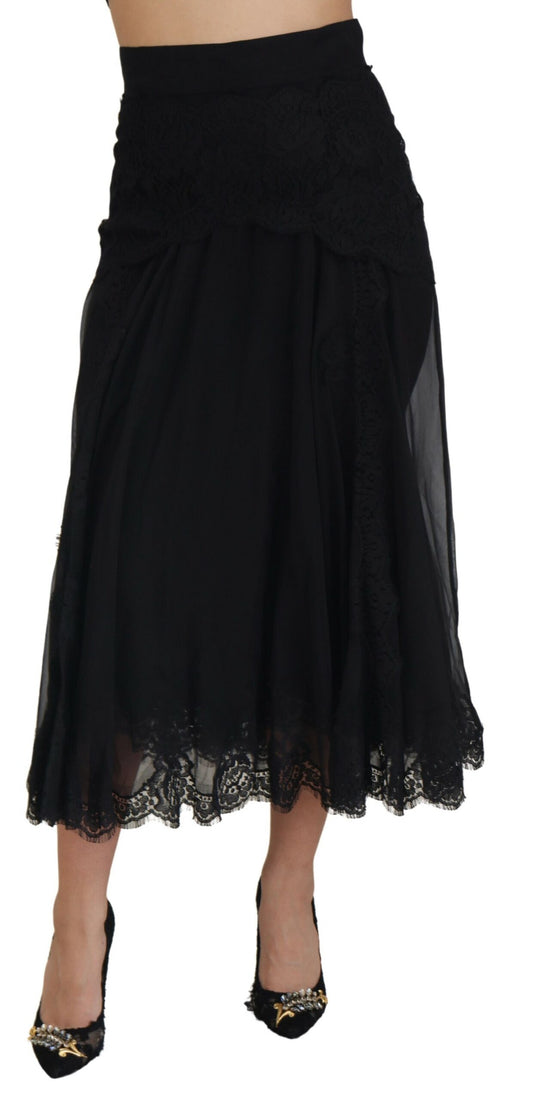 Dolce &amp; Gabbana Falda midi elegante de mezcla de seda con cintura alta