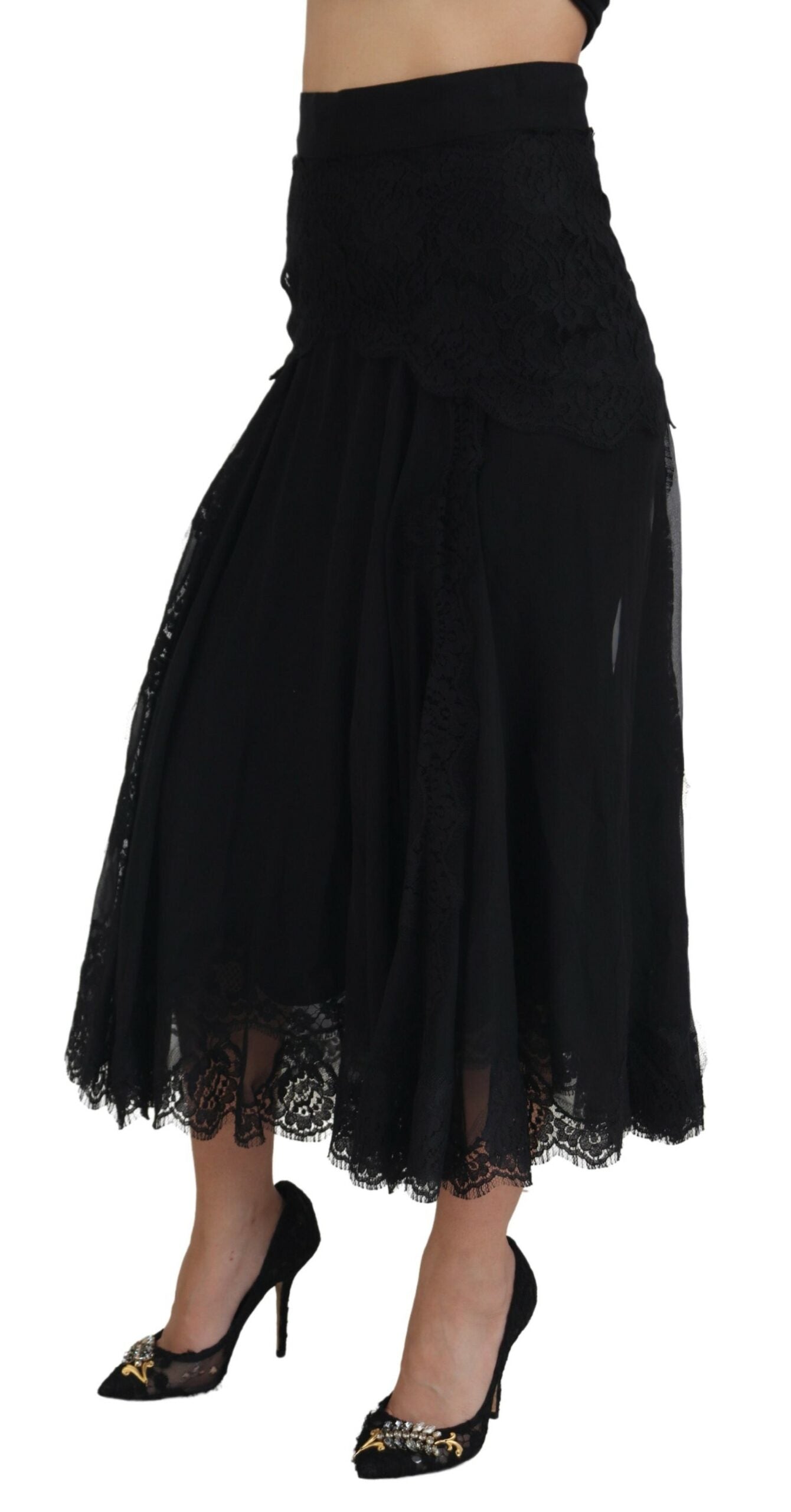 Dolce &amp; Gabbana Falda midi elegante de mezcla de seda con cintura alta