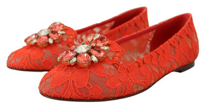 Dolce &amp; Gabbana Zapatos planos Vally elegantes de encaje en rojo coral