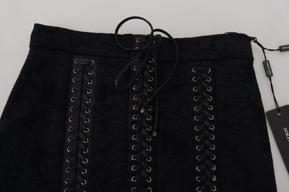 Dolce &amp; Gabbana Elegante falda negra de cintura alta con forro de seda