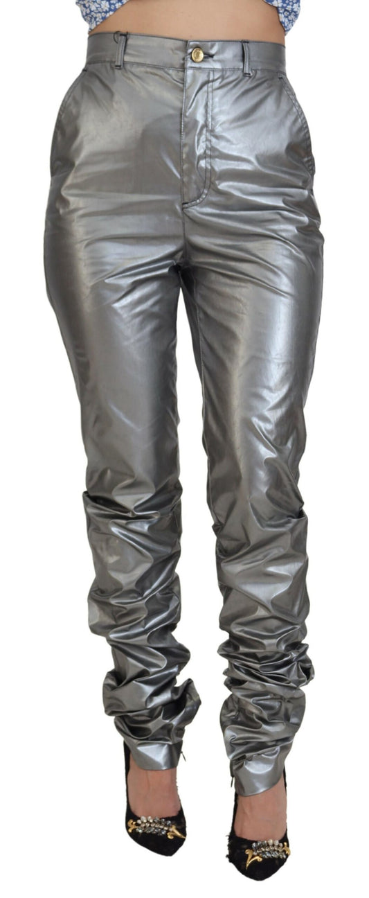Dolce &amp; Gabbana Elegantes pantalones pitillo de cintura alta en plateado