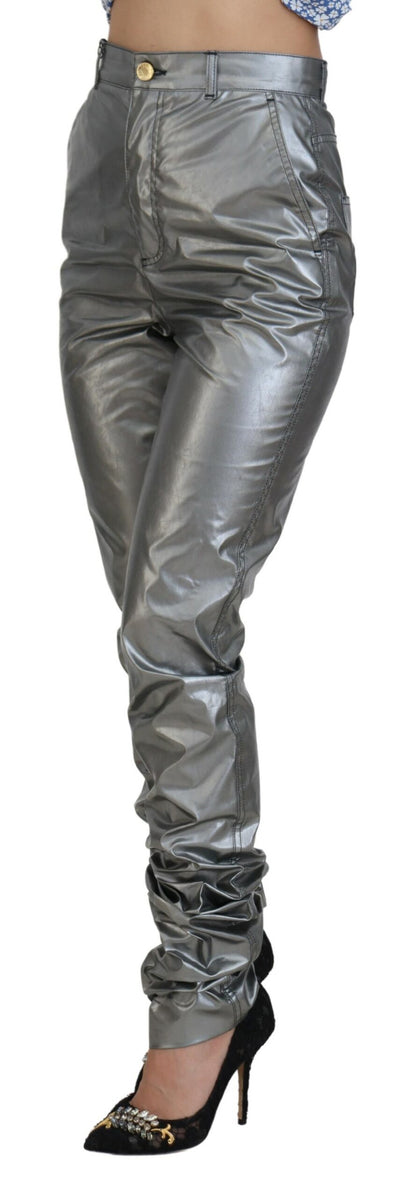 Dolce &amp; Gabbana Elegant High Waist Skinny Pants in Silver