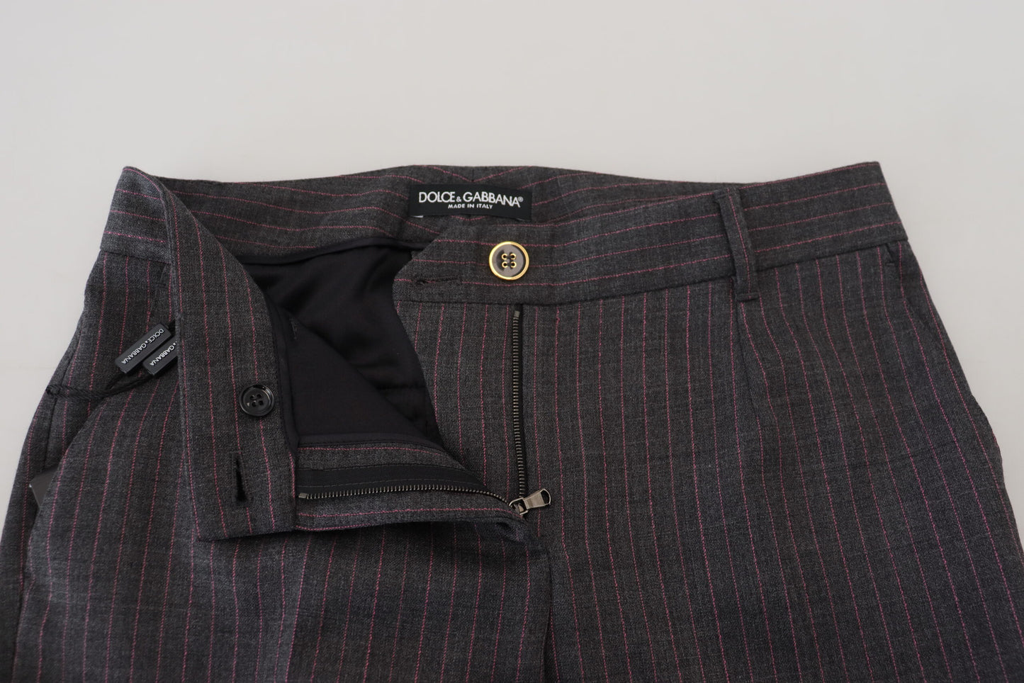 Dolce &amp; Gabbana Elegant Gray Striped Tapered Pants