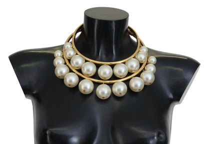 Dolce &amp; Gabbana Élégant collier ras du cou doré orné de fausses perles