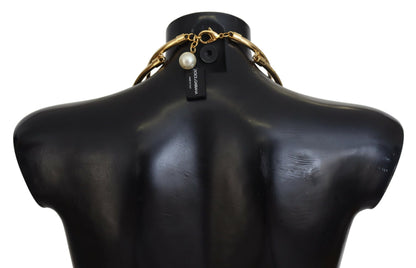 Dolce &amp; Gabbana Élégant collier ras du cou doré orné de fausses perles