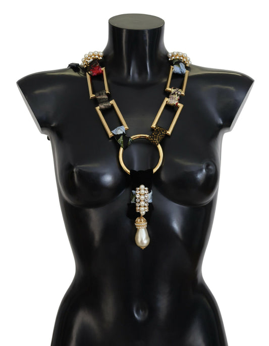 Dolce &amp; Gabbana Elegant Gold Brass Pearl Statement Necklace