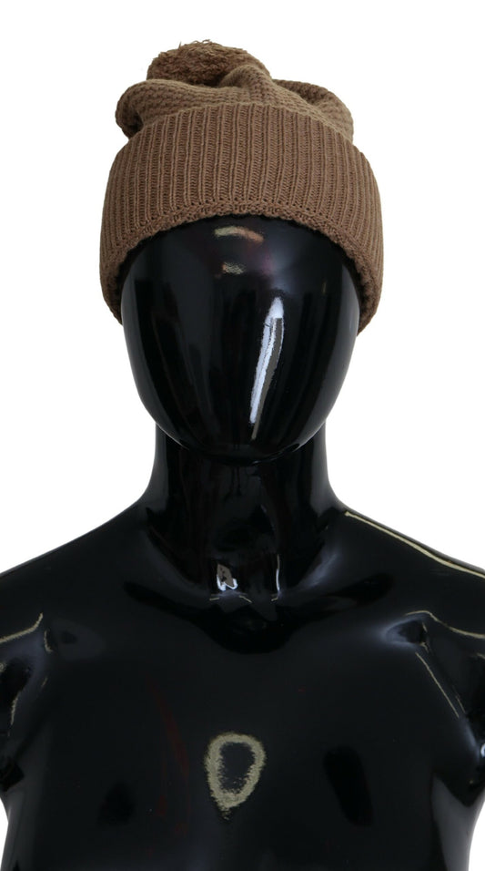 Dolce &amp; Gabbana Gorro elegante de punto color camel con detalle de piel