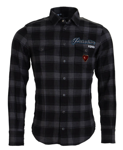 Dolce &amp; Gabbana Elegant Black and Gray Button Down Shirt