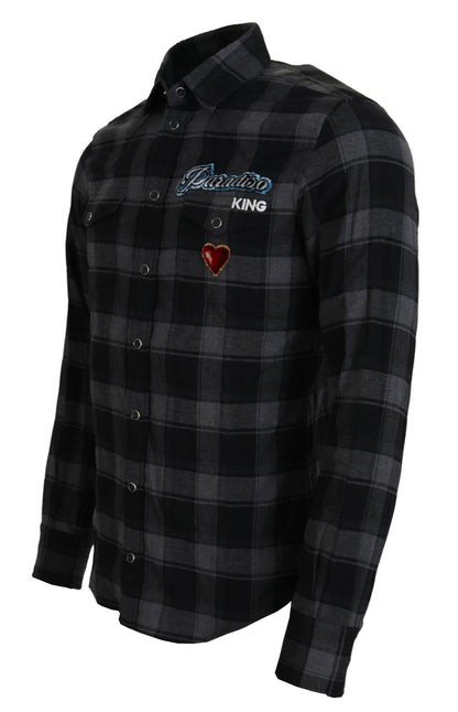 Dolce &amp; Gabbana Elegant Black and Gray Button Down Shirt