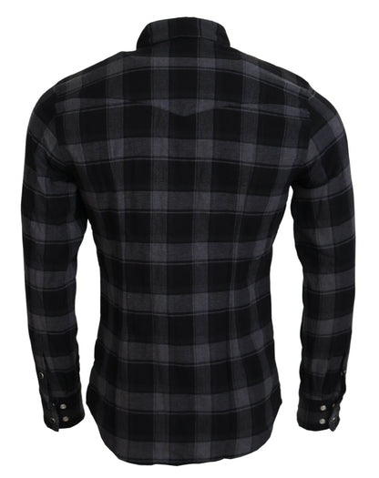 Dolce &amp; Gabbana Elegant Black and Gray Button Down Shirt