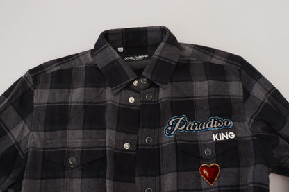 Dolce &amp; Gabbana Elegant Black and Gray Button Down Shirt