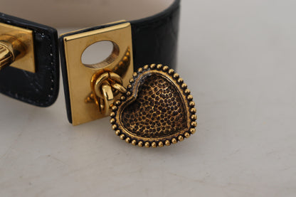 Dolce &amp; Gabbana Elegant Black Leather Gold Detail Bracelet
