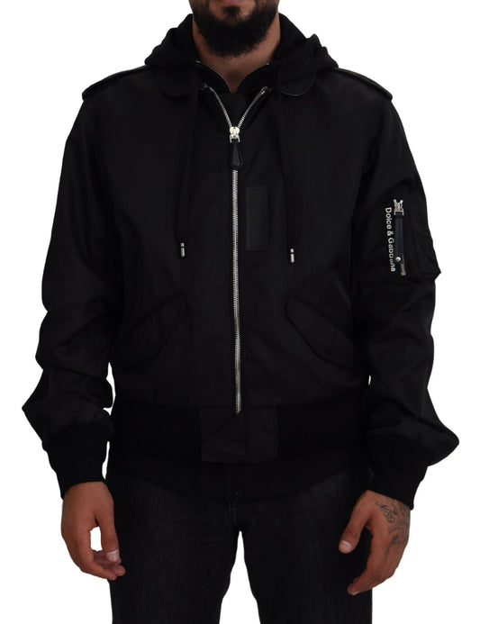 Dolce &amp; Gabbana elegante chaqueta bomber con capucha negra