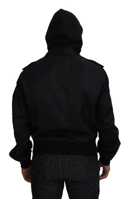 Dolce &amp; Gabbana elegante chaqueta bomber con capucha negra