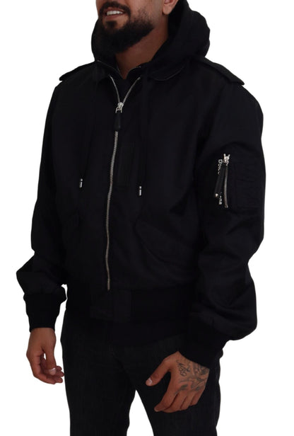 Dolce &amp; Gabbana elegante chaqueta bomber con capucha negra