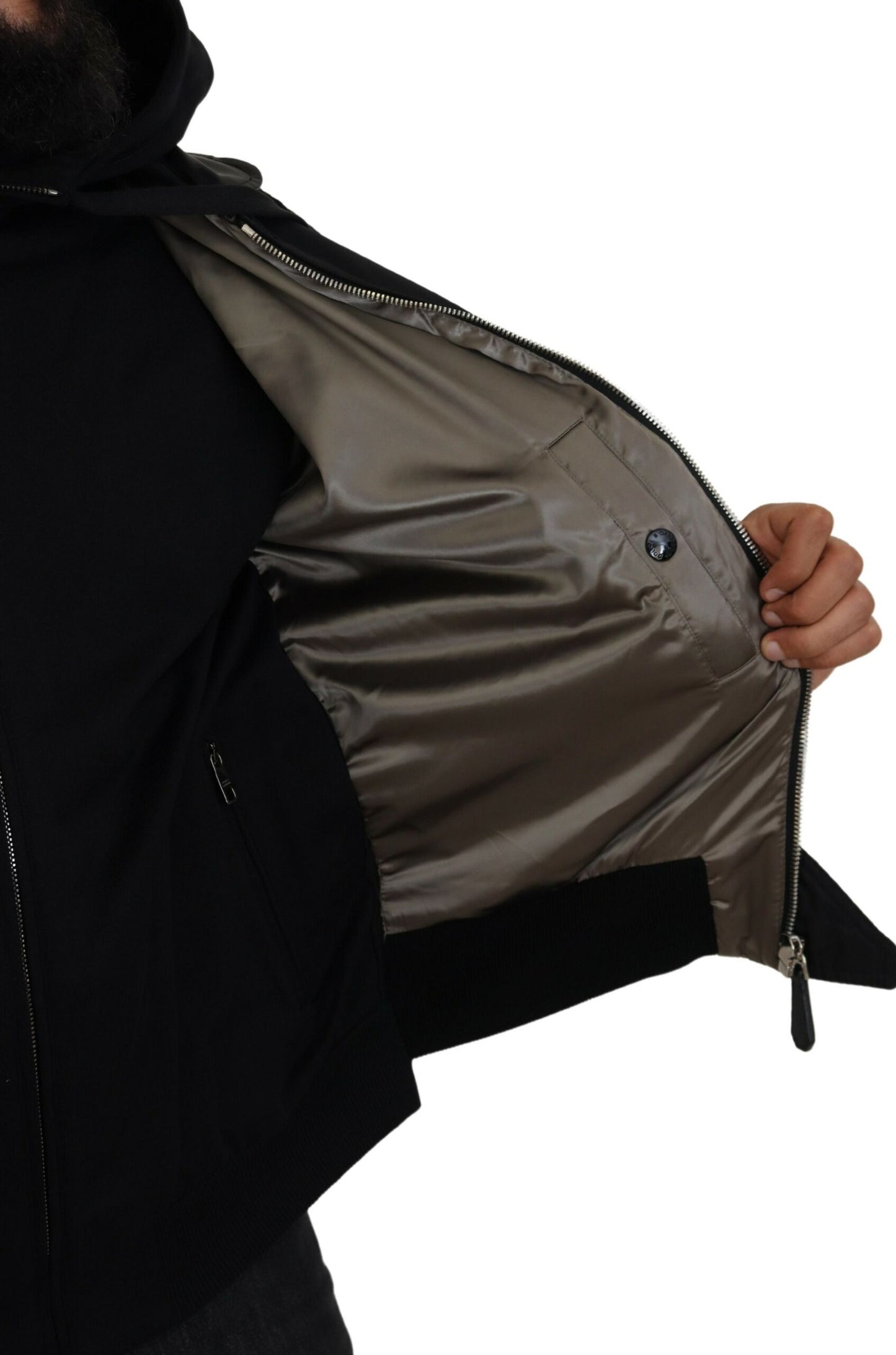 Dolce &amp; Gabbana elegante chaqueta bomber con capucha negra