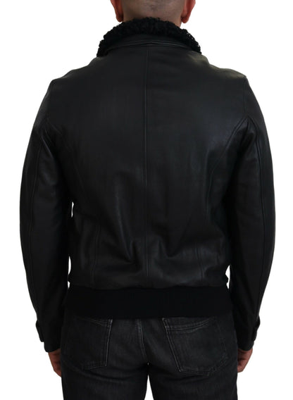 Dolce &amp; Gabbana Chaqueta elegante de cuero negro con forro de seda