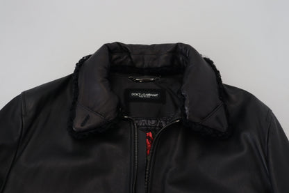 Dolce &amp; Gabbana Chaqueta elegante de cuero negro con forro de seda