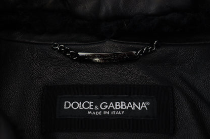 Dolce &amp; Gabbana Chaqueta elegante de cuero negro con forro de seda