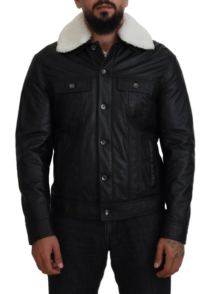 Dolce &amp; Gabbana Elegante chaqueta bomber de cuero negra