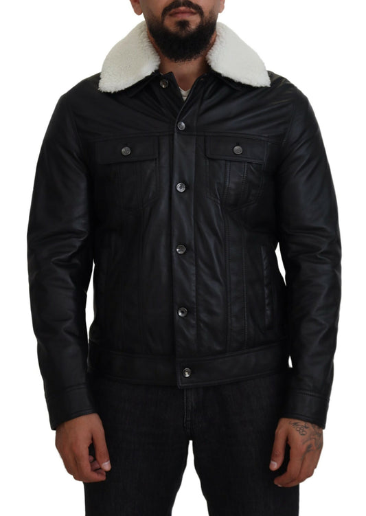 Dolce &amp; Gabbana Elegante chaqueta bomber de cuero negra