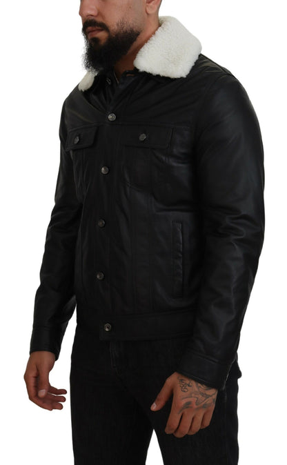Dolce &amp; Gabbana Elegante chaqueta bomber de cuero negra