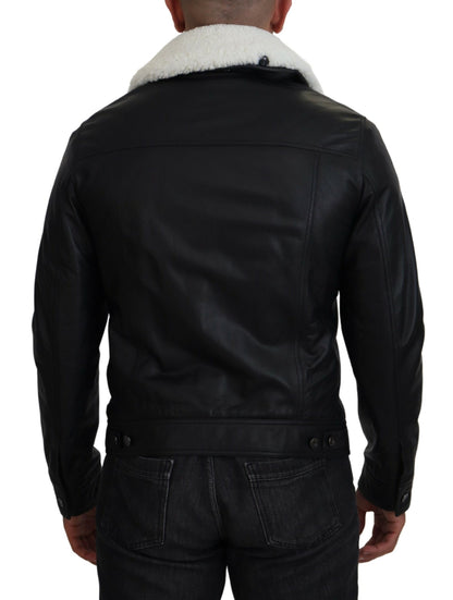Dolce &amp; Gabbana Elegante chaqueta bomber de cuero negra