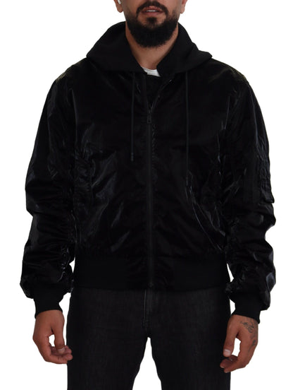 Dolce &amp; Gabbana Elegante chaqueta bomber negra con capucha