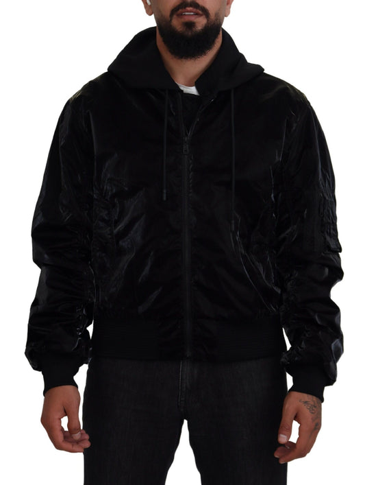 Dolce &amp; Gabbana Elegante chaqueta bomber negra con capucha
