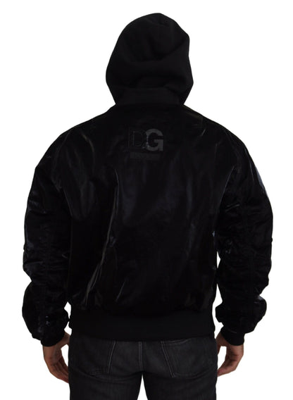 Dolce &amp; Gabbana Elegante chaqueta bomber negra con capucha