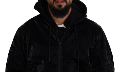 Dolce &amp; Gabbana Elegante chaqueta bomber negra con capucha