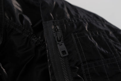 Dolce &amp; Gabbana Elegante chaqueta bomber negra con capucha