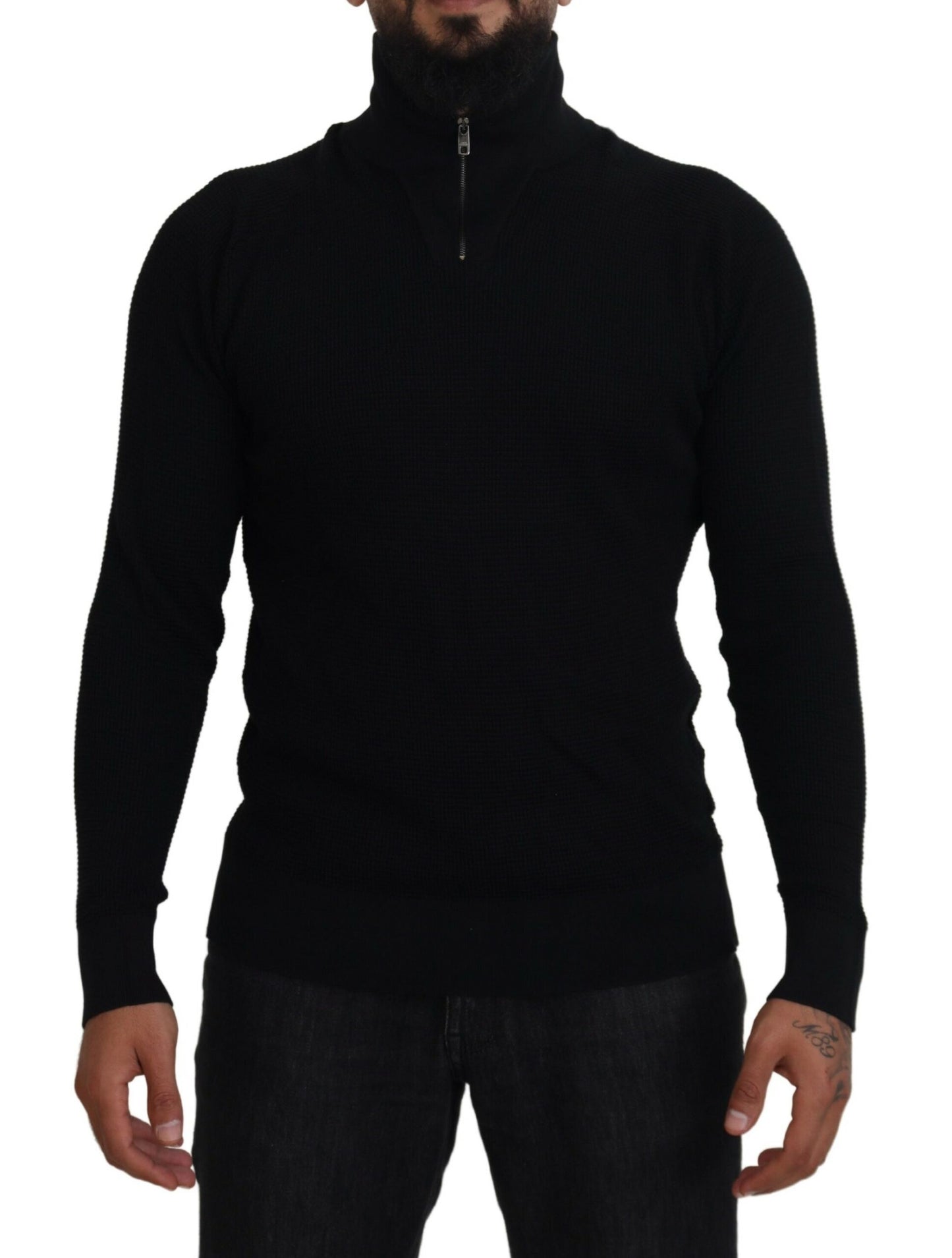 Pull-over noir élégant en soie mélangée Dolce &amp; Gabbana