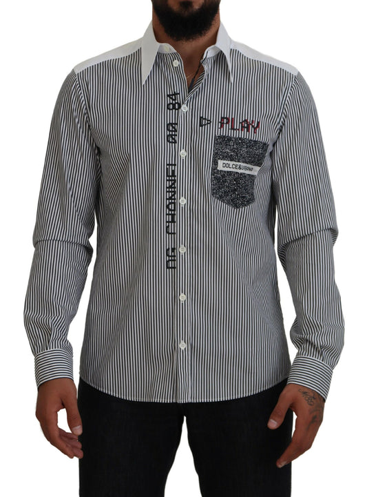 Dolce &amp; Gabbana Camisa clásica con botones a rayas en blanco y negro