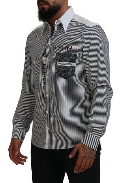 Dolce &amp; Gabbana Camisa clásica con botones a rayas en blanco y negro