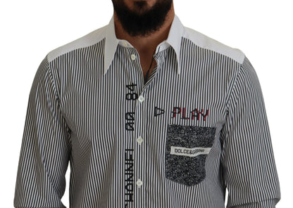 Dolce &amp; Gabbana Camisa clásica con botones a rayas en blanco y negro