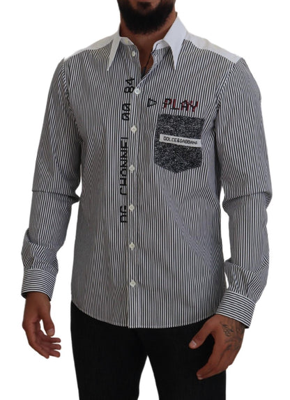 Dolce &amp; Gabbana Camisa clásica con botones a rayas en blanco y negro