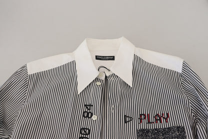Dolce &amp; Gabbana Camisa clásica con botones a rayas en blanco y negro