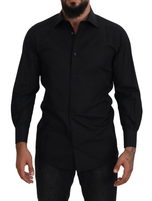 Dolce &amp; Gabbana Elegante camisa formal negra de manga larga