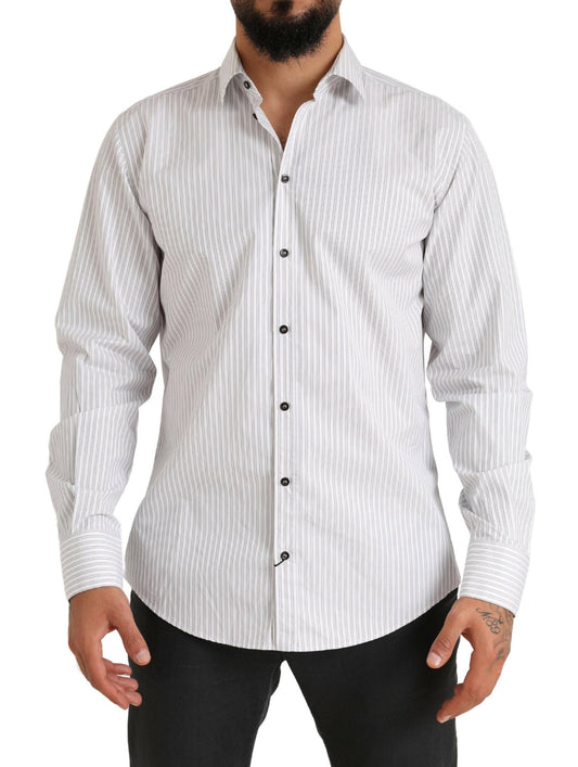 Dolce &amp; Gabbana Elegante camisa de vestir de algodón a rayas blancas