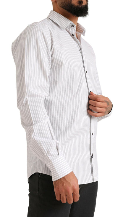 Dolce &amp; Gabbana Elegante camisa de vestir de algodón a rayas blancas