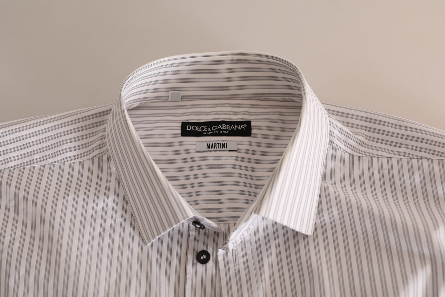 Dolce &amp; Gabbana Elegante camisa de vestir de algodón a rayas blancas