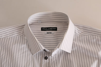 Dolce &amp; Gabbana Elegante camisa de vestir de algodón a rayas blancas