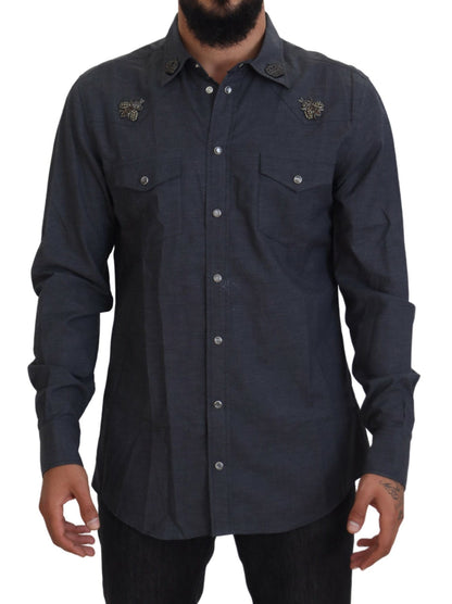 Dolce &amp; Gabbana Camisa casual elegante de mezclilla azul slim-fit