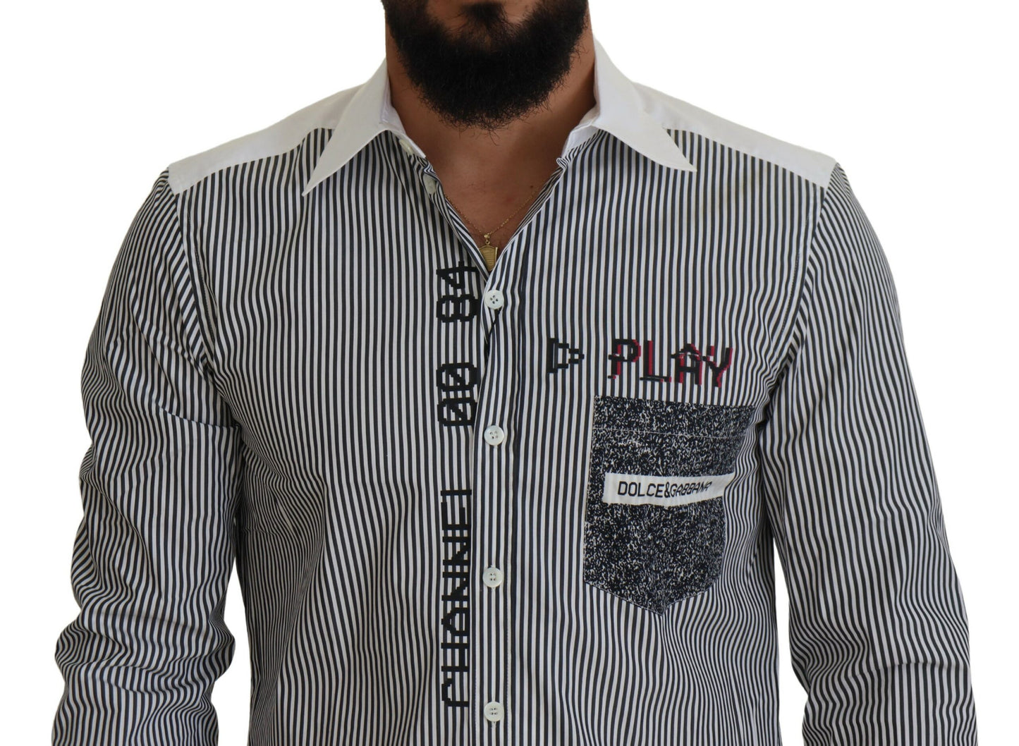 Dolce &amp; Gabbana Camisa casual de rayas de corte slim con motivo de canal