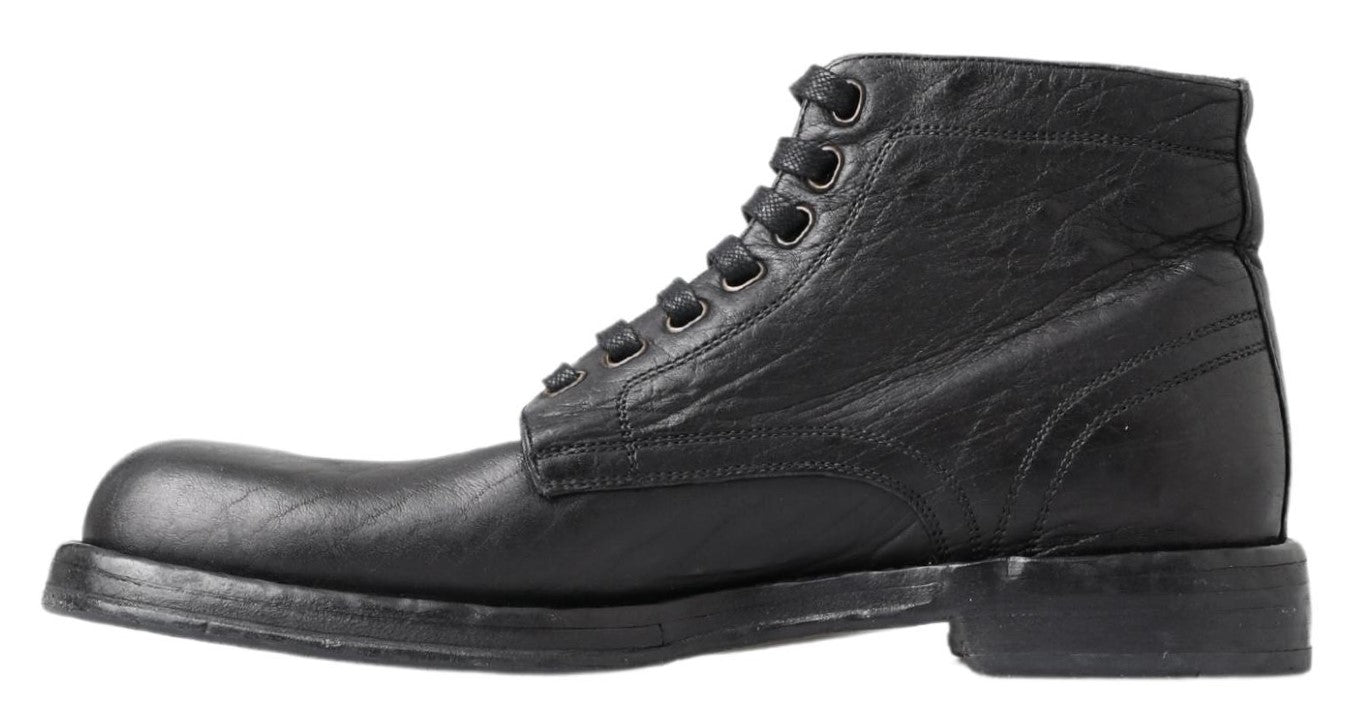 Dolce &amp; Gabbana Botas de cuero negras con cordones Equisite