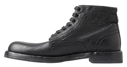 Dolce &amp; Gabbana Botas de cuero negras con cordones Equisite