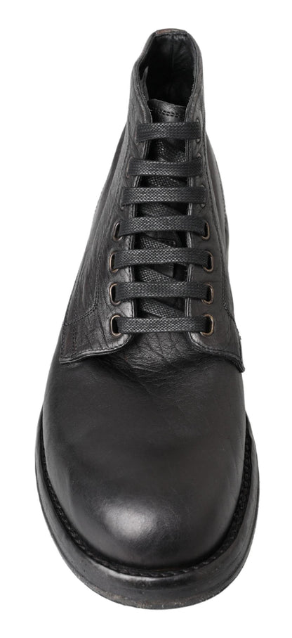 Dolce &amp; Gabbana Botas de cuero negras con cordones Equisite